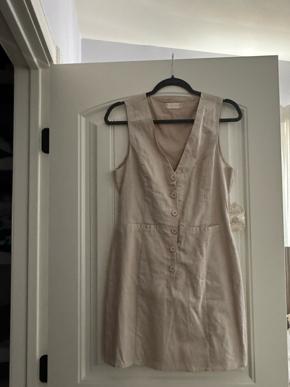 Altar'd State Linen Cream Sleeveless Button-Front Mini Dress